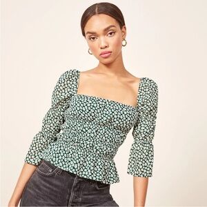 Reformation Ayla Top in Venezuela (Green Floral)